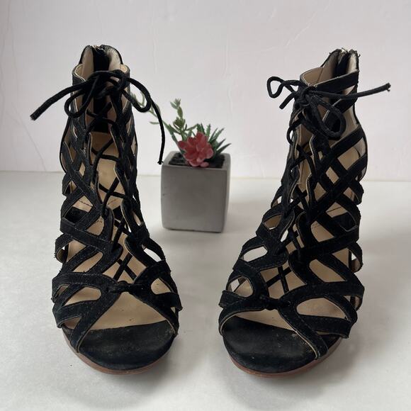 ADRIENNE VITTADINI Anjolie-1 Suede Strappy Web Heel Womens 8.5 Witchy Black - Picture 3 of 15